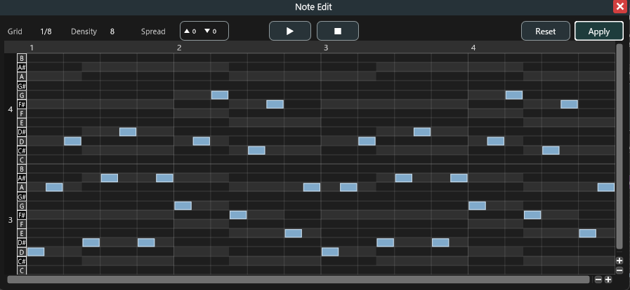 Arpeggio note edit window