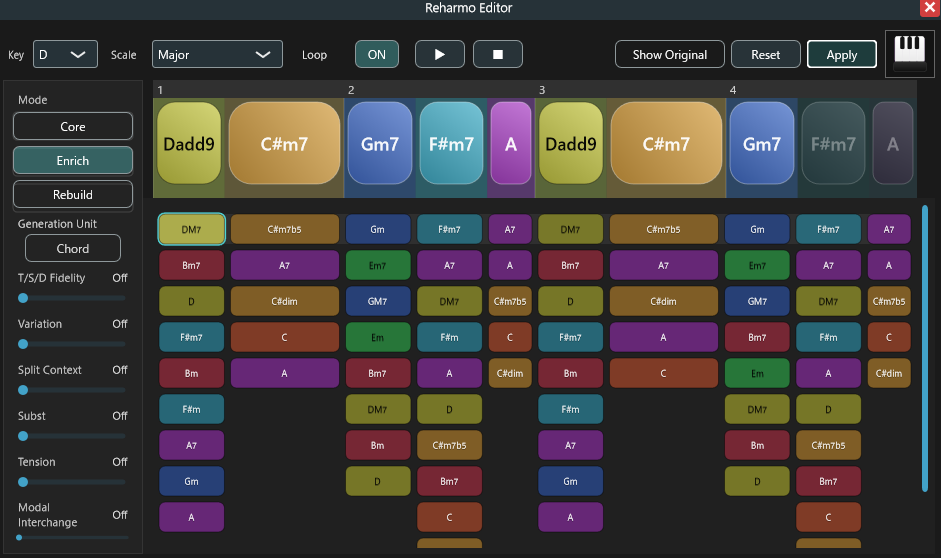 Reharmonization editor: chord-unit generation